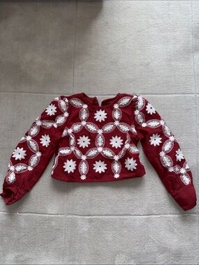 Embroidered Maroon Floral Long Sleeve Top